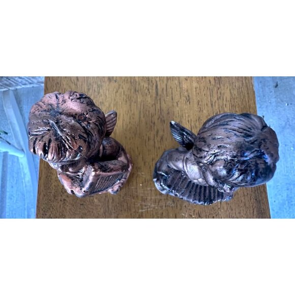VTG Porcelain Angel Figurines Set of 2 Antique Look Bronze Finish Midwestern Hom - Picture 9 of 12